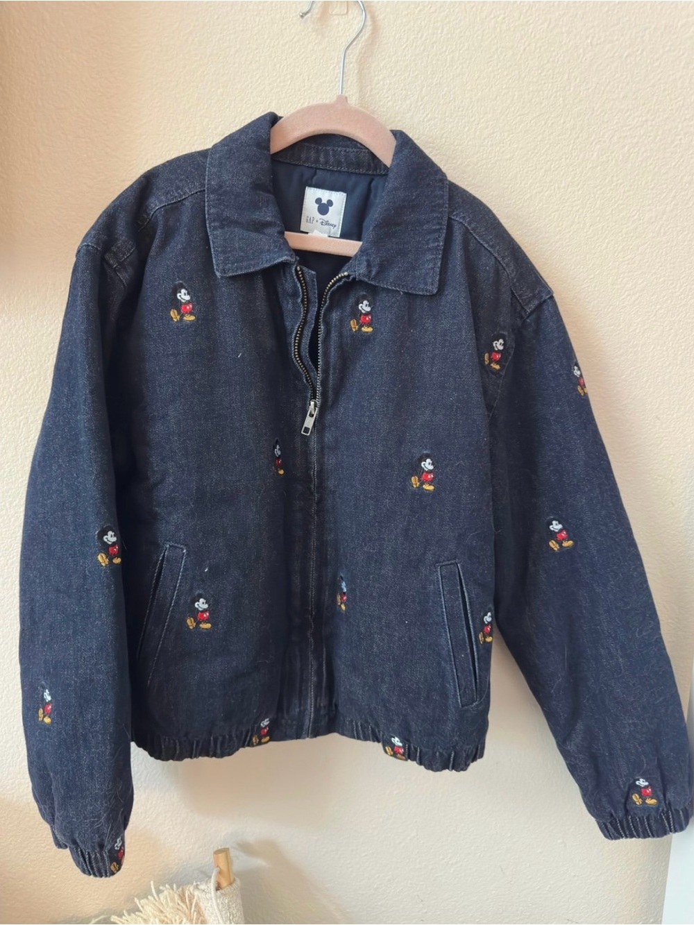 GAP Dark Blue Embroidered Denim Jacket with Mickey Motifs